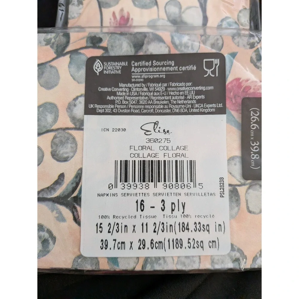 LOT OF 4 SETS Elise Floral Collage Napkins Cocktail,‎ Guest Towl & Dinner Napkin